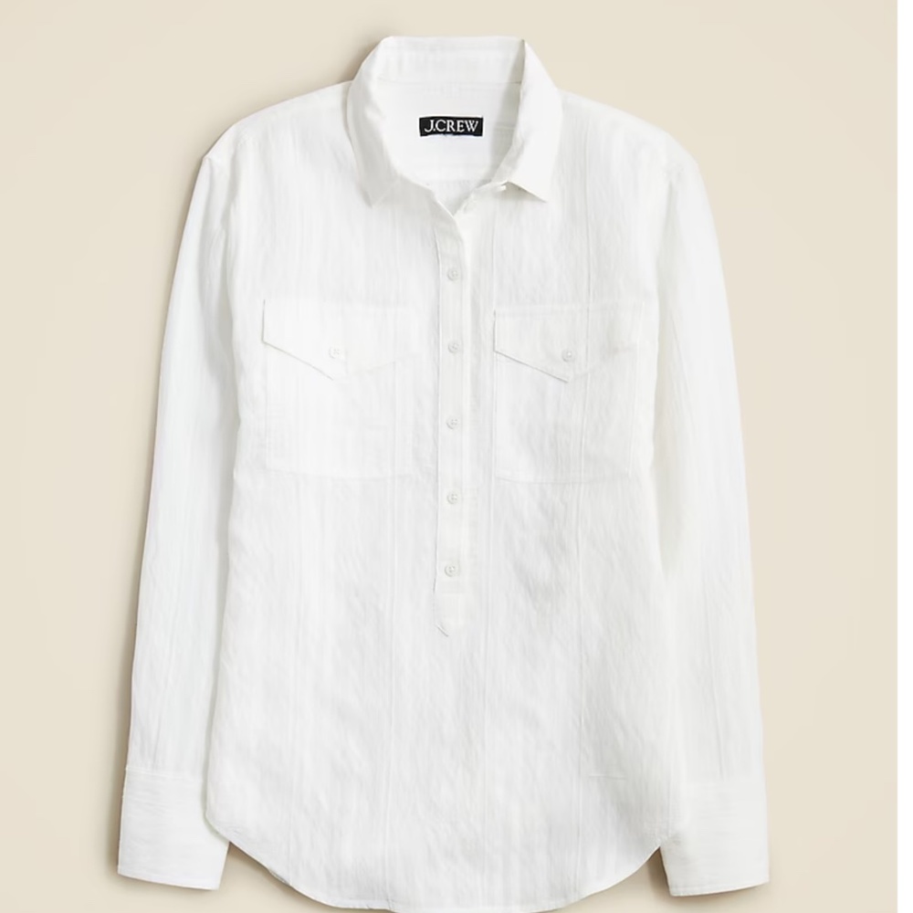 J Crew textured long sleeve popover blouse, size small. White
